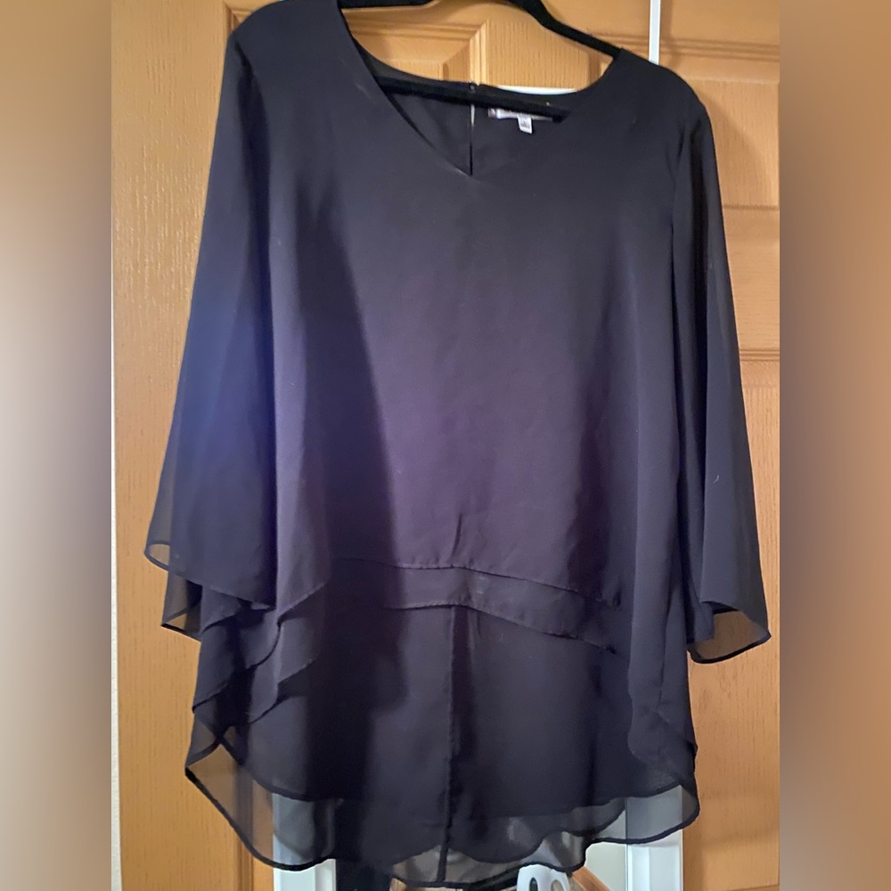 Jennifer Lopez black high-low flowy blouse, size L